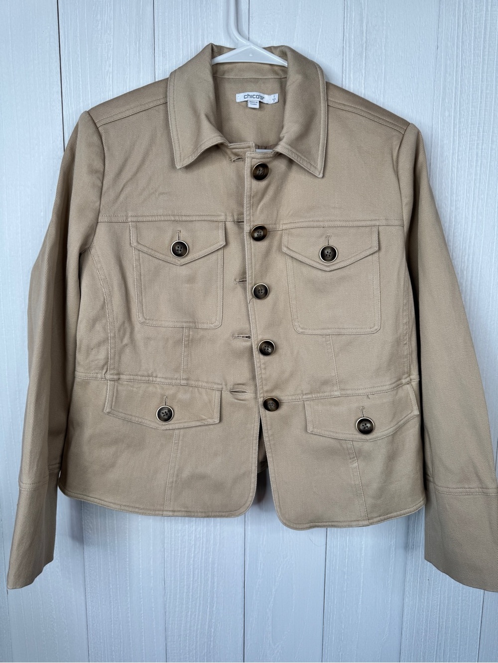 Chico's Tan Utility Jacket - Classic Button-Front